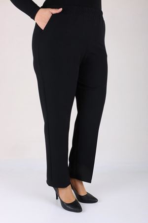 SHRNR290140 Büyük Beden Beli Lastikli Boru Paça Pantolon - Siyah