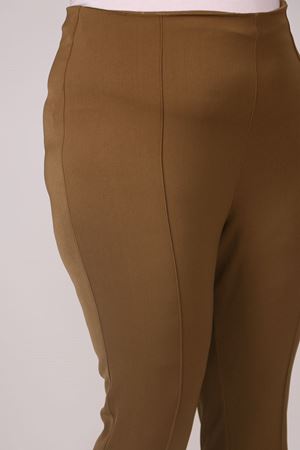 F-29029 Büyük Beden Yandan Fermuarlı Dar Paça Pantolon-Kahve