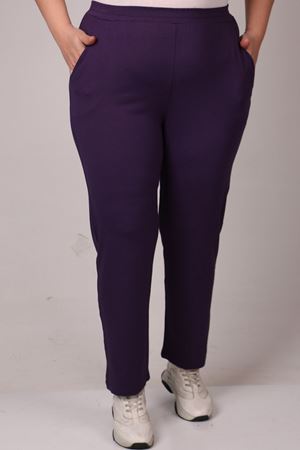 39001 Büyük Beden Yüksek Beli Lastikli Penye Pantolon - Mor