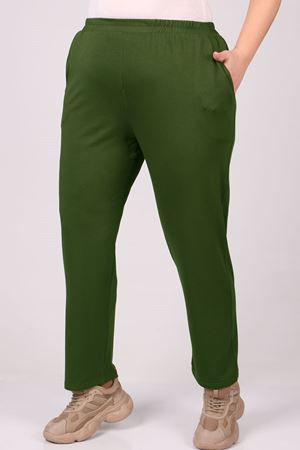 39001 Büyük Beden Yüksek Beli Lastikli Penye Pantolon - Haki