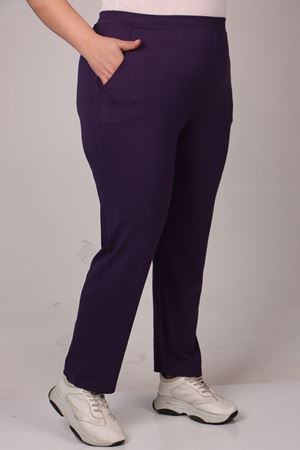 39001 Büyük Beden Yüksek Beli Lastikli Penye Pantolon - Mor