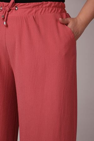 39012 Büyük Beden Bürümcük Bol Paça Pantolon-Gül Kurusu