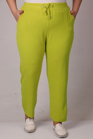 F-39003 Büyük Beden Beli Lastikli Dar Paça Burberry Pantolon-Yağ Yeşili