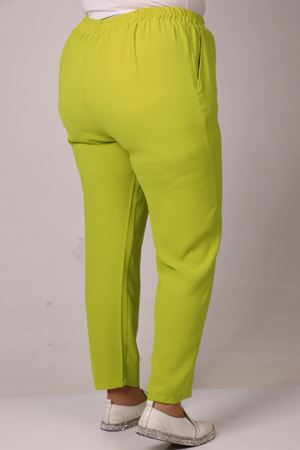 F-39003 Büyük Beden Beli Lastikli Dar Paça Burberry Pantolon-Yağ Yeşili