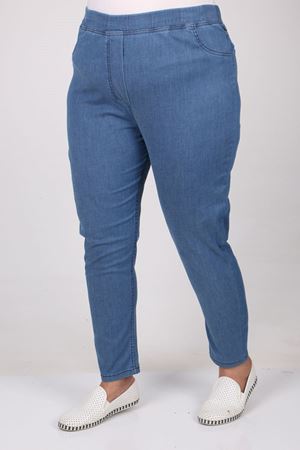 S-9109-16 Büyük Beden Beli Lastikli Dar Paça Kot Pantolon-Açık Mavi 