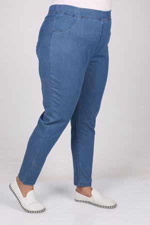 S-9109-16 Büyük Beden Beli Lastikli Dar Paça Kot Pantolon-Açık Mavi 