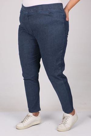S-9109-16 Büyük Beden Beli Lastikli Dar Paça Kot Pantolon-Açık Lacivert