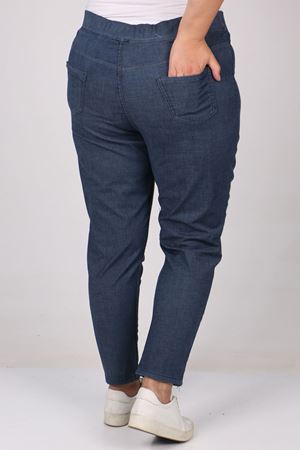 S-9109-16 Büyük Beden Beli Lastikli Dar Paça Kot Pantolon-Açık Lacivert