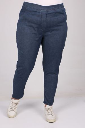 S-9109-16 Büyük Beden Beli Lastikli Dar Paça Kot Pantolon-Açık Lacivert