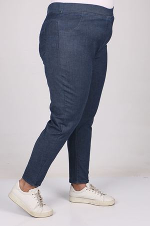 S-9109-16 Büyük Beden Beli Lastikli Dar Paça Kot Pantolon-Açık Lacivert