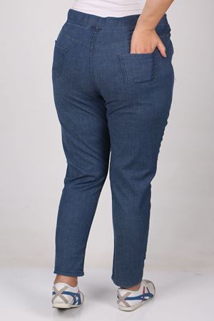 S-9109-16 Büyük Beden Beli Lastikli Dar Paça Kot Pantolon-Mavi