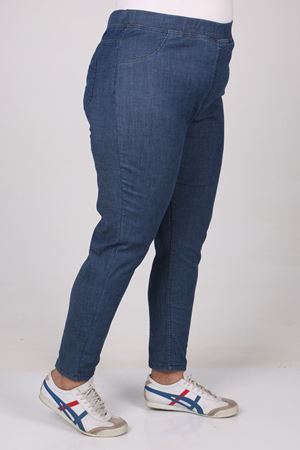 S-9109-16 Büyük Beden Beli Lastikli Dar Paça Kot Pantolon-Mavi