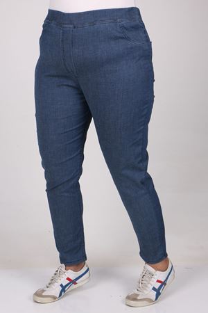 S-9109-16 Büyük Beden Beli Lastikli Dar Paça Kot Pantolon-Mavi