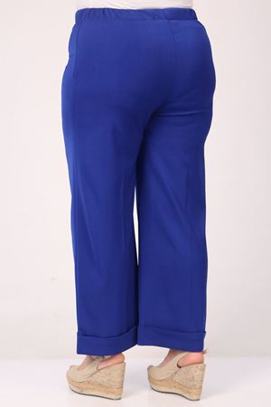 F-39022 Büyük Beden Beli Lastikli Duble Paça Pantolon - Saks