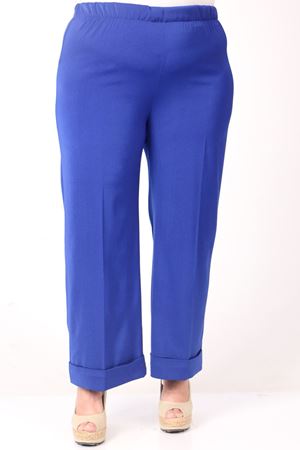 F-39022 Büyük Beden Beli Lastikli Duble Paça Pantolon - Saks