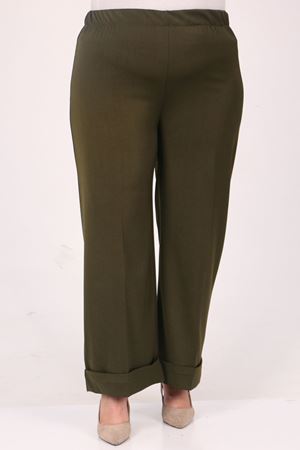 F-39022 Büyük Beden Beli Lastikli Duble Paça Pantolon - Haki