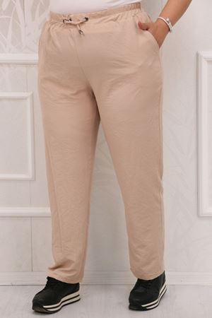 F-39024 Büyük Beden Beli Lastikli Star Airobin Dar Paça Pantolon - Bej