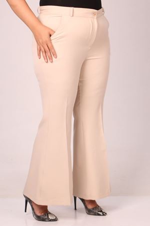 29031 Büyük Beden İspanyol Paça Pantolon-Bej