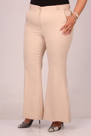 29031 Büyük Beden İspanyol Paça Pantolon-Bej