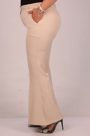 29031 Büyük Beden İspanyol Paça Pantolon-Bej