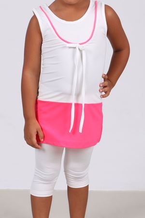 1705-1 Çocuk Mayo Takımı-Beyaz-Fosforlu Pembe