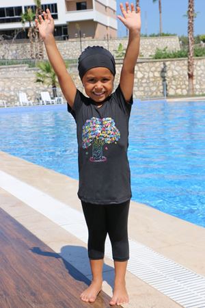 1708-1  Ağaç Baskılı Çocuk Havuz Mayosu - Siyah-Siyah