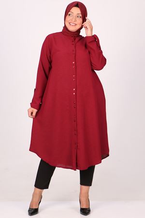 38048 Büyük Beden Hakim Yaka Moskino Gömlek -Bordo