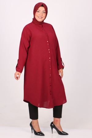 38048 Büyük Beden Hakim Yaka Moskino Gömlek -Bordo