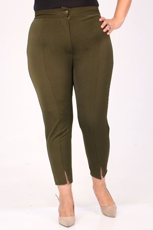 F-39028 Büyük Beden Önü Yırtmaçlı Dar Paça Pantolon - Haki