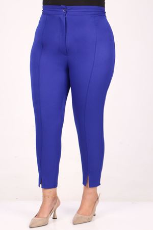 F-39028 Büyük Beden Önü Yırtmaçlı Dar Paça Pantolon - Saks