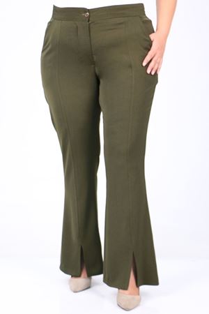 F-39031 Büyük Beden Önü Yırtmaçlı İspanyol Pantolon - Haki