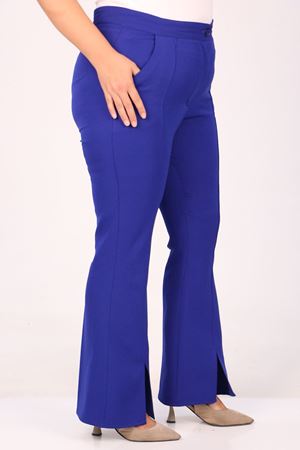 F-39031 Büyük Beden Önü Yırtmaçlı İspanyol Pantolon - Saks