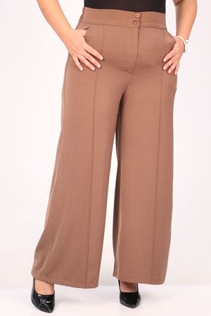 39037 Büyük Beden Aspen Beli Lastikli Pantolon - Vizon