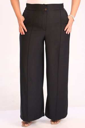 39037 Büyük Beden Aspen Beli Lastikli Pantolon - Siyah