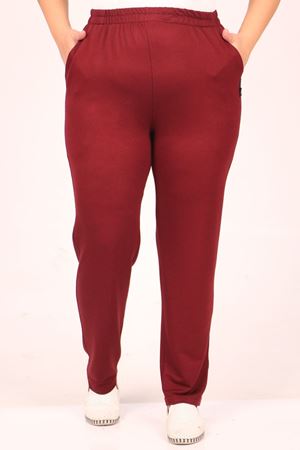 F-39503 Büyük Beden Kristal İki İplik Eşofman Altı -Bordo