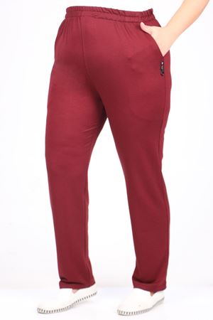 F-39503 Büyük Beden Kristal İki İplik Eşofman Altı -Bordo