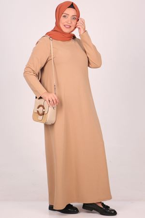 F-32047 Büyük Beden Scuba Basic Elbise - Vizon