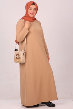 F-32047 Büyük Beden Scuba Basic Elbise - Vizon