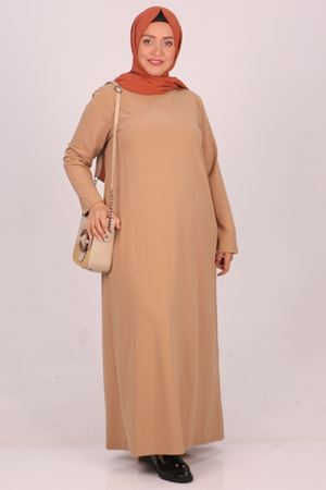 F-32047 Büyük Beden Scuba Basic Elbise - Vizon