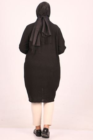 33079 Büyük Beden  Deri Detaylı Kaşkorse Ceket-Siyah