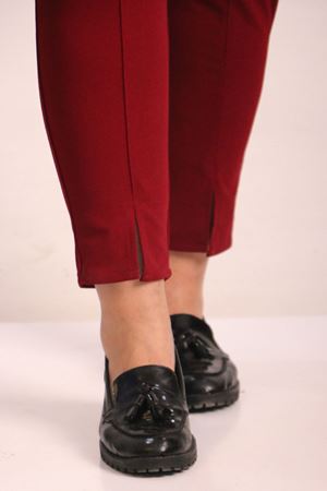 F-39045 Büyük Beden Scuba Önü Yırtmaçlı Dar Paça Pantolon-Bordo