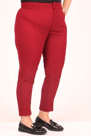 F-39045 Büyük Beden Scuba Önü Yırtmaçlı Dar Paça Pantolon-Bordo