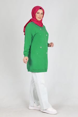 20260 Büyük Beden Tesettür Taş İşlemeli İki İplik Tunik Benetton