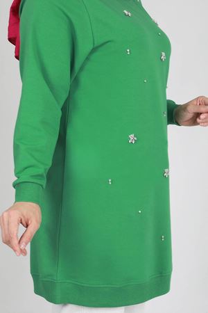 20260 Büyük Beden Tesettür Taş İşlemeli İki İplik Tunik Benetton