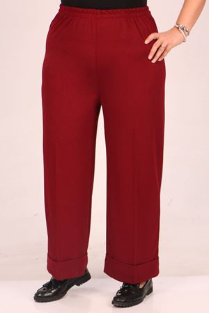 F-39043 Büyük Beden Beli Lastikli Duble Paça Scuba Pantolon-Bordo