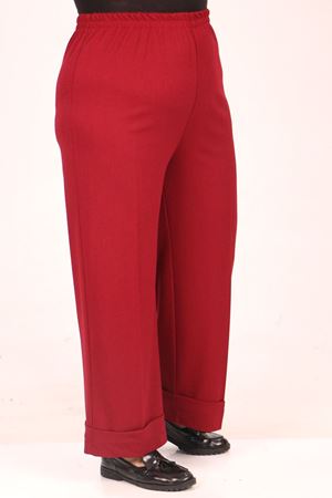 F-39043 Büyük Beden Beli Lastikli Duble Paça Scuba Pantolon-Bordo