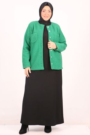 33110 Büyük Beden Kıvırcık Kuzu Düğmeli Ceket-Benetton