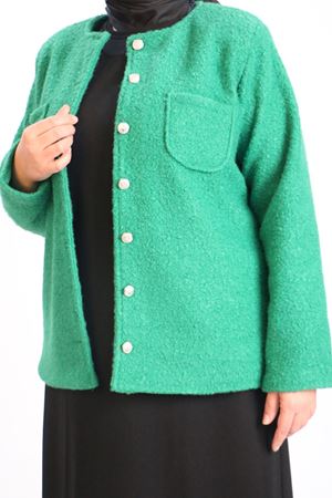 33110 Büyük Beden Kıvırcık Kuzu Düğmeli Ceket-Benetton