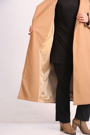 33112 Büyük Beden Yandan Femuarlı Kaşe Kaban-Vizon