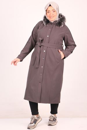 33089 Büyük Beden Çıtçıtlı Kaşe Kaban-Antrasit